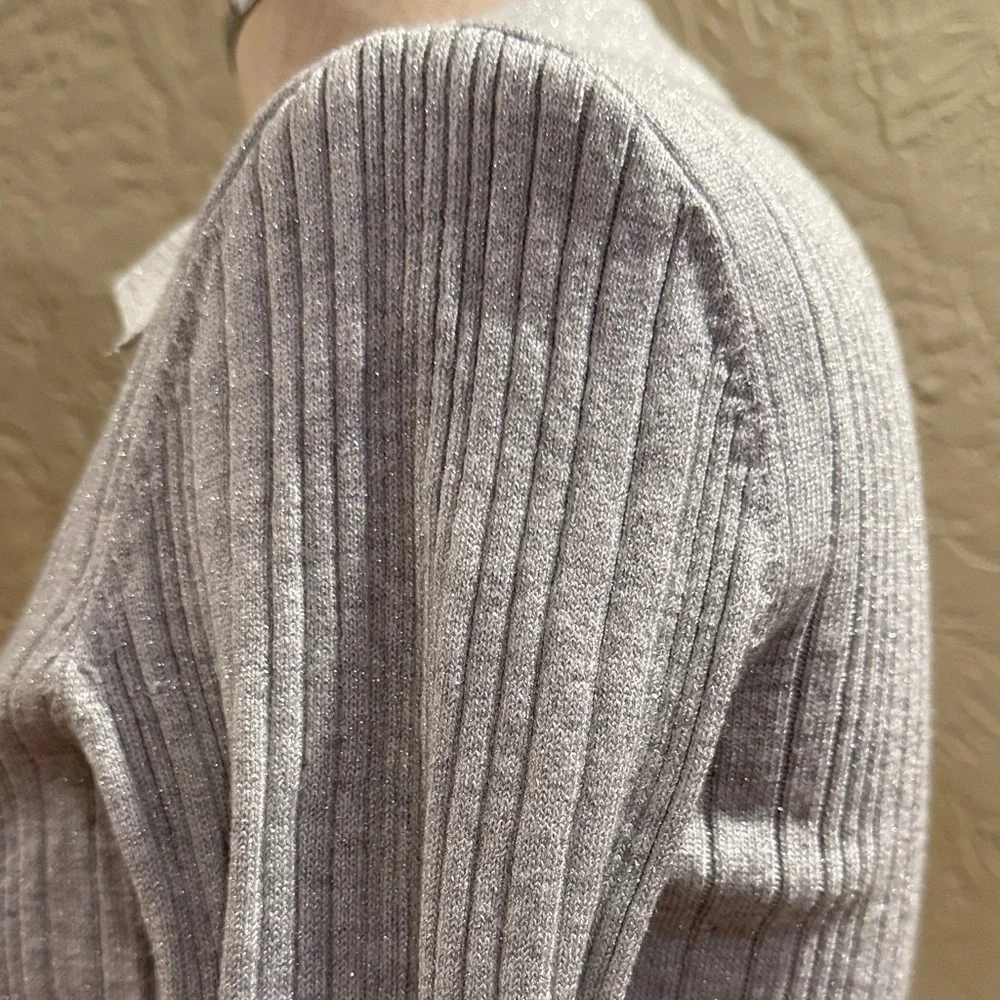 White House Black Market Silver Ribbed Sweater xs silver sparkly - Picture 3 of 5